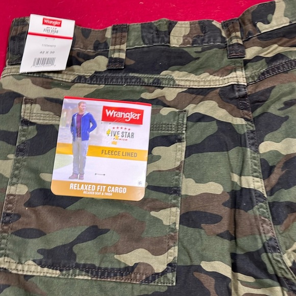 Wrangler green tan black camo PANTS FLEECE lined cargo 42/30 relaxed fit men NEW - Picture 9 of 16